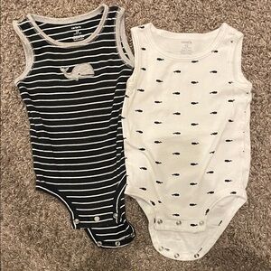 Carter's Black and White Striped Whale Bodysuits